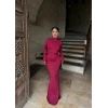 Bordo Sırt Pencereli Maxi Elbise
