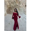 Bordo Tek Yırtmaçlı Madonna Elbise