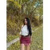 Bordo Tek Yırtmaçlı Suni Deri Etek