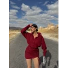 Bordo Terra Eteği Büzgülü Elbise