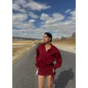 Bordo Terra Eteği Büzgülü Elbise