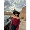Bordo Yaka Büzgülü Asimetrik Bluz