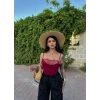 Bordo Yaka Dantelli Degaje Bodysuit