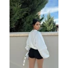 Ekru Balon Kollu Üç İplik Sweat