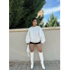 Ekru Balon Kollu Üç İplik Sweat