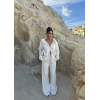 Ekru Çift Fermuarlı Triko Takım