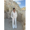 Ekru Çift Fermuarlı Triko Takım