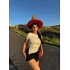 Ekru Eteği Asimetrik Yırtmaçlı Crop