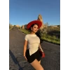 Ekru Eteği Asimetrik Yırtmaçlı Crop