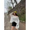Ekru Kayık Yaka Oversize Triko