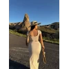 Ekru Sırt Dekolteli İkili Takım