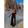 Fularlı Tek Yırtmaçlı Elbise