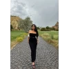 Göğüs Fermuarlı Straplez Elbise