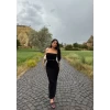 Göğüs Fermuarlı Straplez Elbise