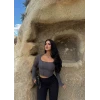 Gri Önü Biyeli Kare Yaka Crop