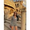 Gri Şortlu Bodysuit Triko İkili Takım