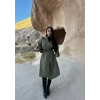 Haki Kol Katlamalı Kemerli Trençkot