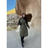 Haki Kol Katlamalı Kemerli Trençkot