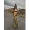 Haki Sırt Çapraz Maxi Elbise