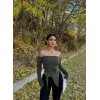Haki Yandan Büzgülü Straplez Crop