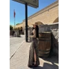 İp Askılı Yan Büzgülü Leopar Elbise