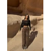 Işıltı Leopar Desen Pantolon