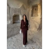 Kahve Bel Tokalı Drapeli Elbise