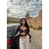 Kahve Çift Aksesuarlı Crop