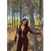 Kahve Çift Fermuarlı Fitilli İkili Takım
