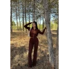 Kahve Çift Fermuarlı Fitilli İkili Takım