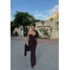 Kahve Çift Tokalı Straplez Maxi Elbise