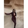 Kahve Fermuarlı Sandy Tulum