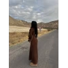 Kahve Fitilli Triko Maxi Elbise