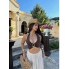 Kahve Göğüs Aksesuarlı Crop