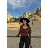 Kahve Gömlek Yaka Degaje Bluz