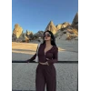 Kahve Kapşonlu Ters Dikiş İkili Takım