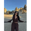 Kahve Kapşonlu Ters Dikiş İkili Takım