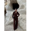 Kahve Kapşonlu Triko İkili Takım