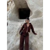 Kahve Kapşonlu Triko İkili Takım