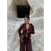 Kahve Kapşonlu Triko İkili Takım
