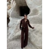 Kahve Kapşonlu Triko İkili Takım