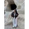 Kahve Kemerli Yarasa Kol Deri Mont