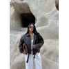 Kahve Kemerli Yarasa Kol Deri Mont