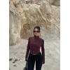 Kahve Parmak Geçmeli Fermuarlı Crop