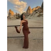 Kahve Şal Detay Maxi Elbise