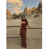 Kahve Şal Detay Maxi Elbise