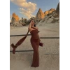 Kahve Şal Detay Maxi Elbise