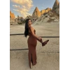 Kahve Şal Detay Maxi Elbise