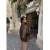 Kahve Saten Yarasa Bomber Ceket