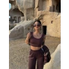 Kahve Şeritli Modal Üçlü Takım